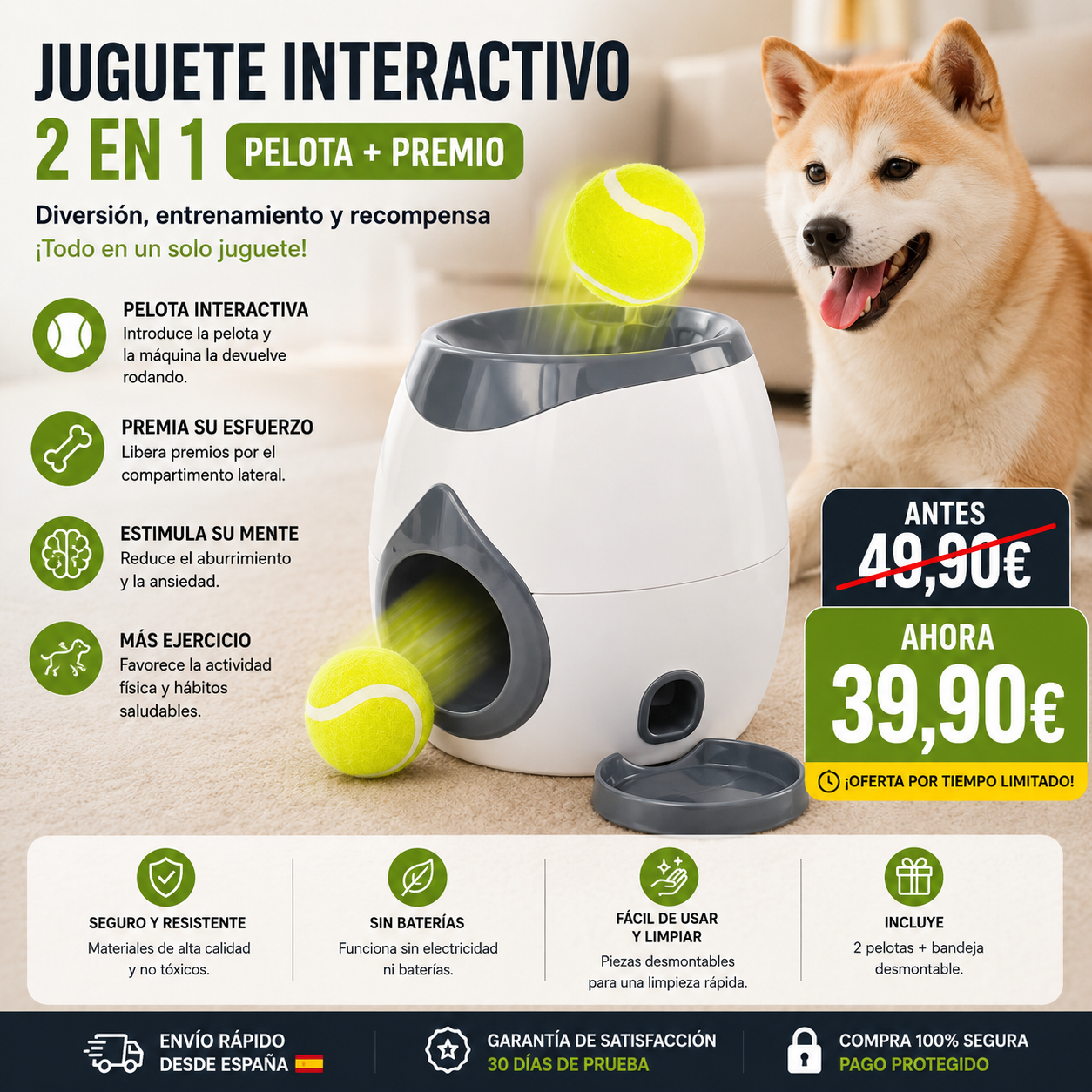 Juguete interactivo 2 en 1 - Pelota + Premio